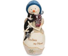 Pavilion Gift Company The Birchhearts Dekofigur You Hug My Heart, Schneemann, hält Katze, 12,7 cm, Weiß