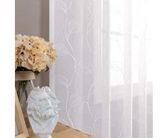 Lazzzy Sheer Vorhänge für Wohnzimmer Open Weave Leinen Textur Gardinen für Schlafzimmer, 2 Platten L95| Pair Leaf| White