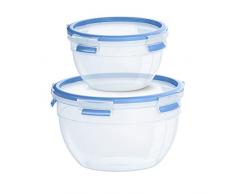 Emsa N1011600 Clip & Close Frischhaltedosen 2er Set rund (Fassungsvermögen: 1,1 Liter und 2,6 Liter, Clip-Verschluss, Kunststoff) Transparent/Blau