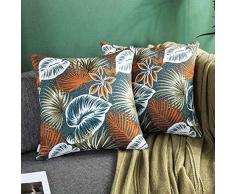 AmHoo 2 Stück Regenwaldblatt Chenille Bestickt Überwurf Kissenbezug Weiche Kissenbezüge Home Deko Sofa Kissen Fall für Sofa Schlafzimmer Auto 16x16 Orange