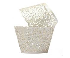 saitec® Creme Ivory Cupcake Wrappers 100 filigranen Artistic Backen Kuchen Pappbecher Little Vine Spitze Laser Schnitt rutschsicher Backförmchen Muffin Fall Tabletts für Hochzeit Party Geburtstag Dekoration