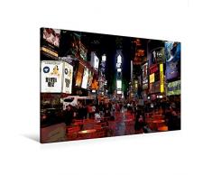 Calvendo Premium Textil-Leinwand 120 cm x 80 cm quer, Times Square bei Nacht | Wandbild, Bild auf Keilrahmen, Fertigbild auf echter Leinwand, Leinwanddruck: New York im Comic-Stil Orte Orte