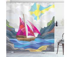 Fantasy Vorhang für die Dusche von ambesonne, Fairy mittelalterlichen Burg Silhouette in der Mitte Blume Botanik Farn Surreal Bild, Stoff Badezimmer Decor Set mit Haken, Baby Pink, Textil, Multi 9, 69W x 70L