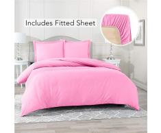 Nestl Bettwäsche mit Spannbettlaken, 4-teiliges Set, weiche gebürstete Mikrofaser, Hotel-Kollektion – Komfortbezug mit Knopfverschluss, Spannbetttuch, 2 Kissenbezüge King Hellrosa Farbe