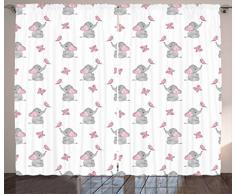 Elefant Kinderzimmer Einrichtung Vorhänge Durch ambesonne, Baby Elefanten spielen mit Schmetterlinge Lovely Kids, Wohnzimmer, Schlafzimmer Fenster Drapes 2 Panel Set, grau Licht Rosa Weiß, Textil, Multi 1, 108 W By 63 L