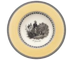 Villeroy & Boch Audun Chasse Suppenteller, 24 cm, Premium Porzellan, Weiß/Grau/Gelb