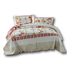 Dada Betten Polka Dot Vineyard Wende Patchwork Quilt Tagesdecke Set – Weiß & Orange -, Polyester-Mischgewebe, multi, California King