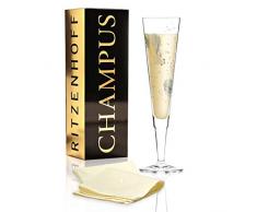 RITZENHOFF Champus Champagnerglas von Werner Bohr, aus Kristallglas, 200 ml, mit edlen Gold- und Platinanteilen, inkl. Stoffserviette