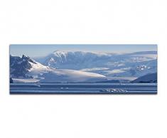 Panoramabild auf Leinwand und Keilrahmen 150x50cm Antarktis Wasser Berge Schnee Eis Dunst