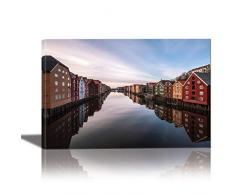 Eurographics Trondheim Norwegen Gemälde für Heimdekoration, gerahmt, 61 x 91,4 cm, cremefarben, grün, lila, beige