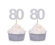 Set von 24 Silber Glitzer Zahl 80 Cupcake Topper 80. Geburtstag Feiern Handarbeit Party Dekore