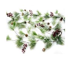 CraftMore Winter Smokey Pine Weihnachtsgirlande mit Schnee, Beeren und Tannenzapfen