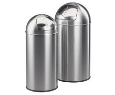 axentia Mülleimer-Set ca. 38 L und ca. 28 L, Abfalleimer mit hygienischer Push-Klappe, Mülltonne aus rostfreiem Edelstahl/Zink