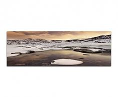 Panoramabild auf Leinwand und Keilrahmen 150x50cm Wasser Berge Schnee Wolkenhimmel