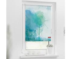 Lichtblick Rollo Klemmfix, 45 x 150 cm mit Motiv Aquarell - Blau Grün Montage ohne Bohren, moderner Sicht-und Sonnenschutz, Motivrollo, lichtdurchlässig & Blickdicht