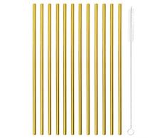 Paderno 41490G00 12 Trinkhalme Cm 21,5 C/Bürste Edelstahl AISI 304, gold 18/10
