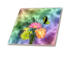 3dRose CT 17831 Bademantel 3 Daisys und Schmetterlinge lackiert – Keramik Fliesen, 20,3 cm