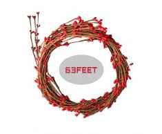 AUSDU Girlande mit roter Pip Beeren, Weihnachtsgirlande, einlagig, Pip Beerengirlande, für Weihnachten, Bastel-Dekoration, 63 m rot