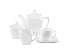 Ambition 94626 Kaffeeservice Monaco 17 TLG. Kaffee Set Porzellan Eckig weiß Tassen Untertasse Kaffeekanne Milchkanne Zuckerdose spülmaschinengeeignet mikrowellengeeignet modern