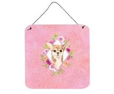 Carolines Treasures Chihuahua rosa Blumen Türaufhänger Wanddekoration, Mehrfarbig