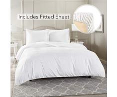 Nestl Bettwäsche mit Spannbettlaken, 4-teiliges Set, weiche gebürstete Mikrofaser, Hotel-Kollektion – Komfortbezug mit Knopfverschluss, Spannbetttuch, 2 Kissenbezüge King weiß