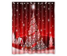FMSHPON Duschvorhang, Weihnachtsbaum und Schneeflocken, Polyester, 152,4 x 182,9 cm, Rot