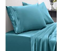 1800 Fadenzahl Bettwäsche Set - weiche ägyptische Qualität gebürstete Mikrofaser hypoallergen Bettwäsche Set mit Bettlaken, 2 Kissenbezügen Bettlaken-Set Twin XL blaugrün