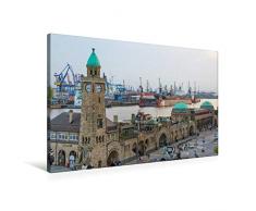 Premium Textil-Leinwand 90 x 60 cm Quer-Format Die St.Pauli Landungsbrücken | Wandbild, HD-Bild auf Keilrahmen, Fertigbild auf hochwertigem Vlies, Leinwanddruck von Gabriele Krug