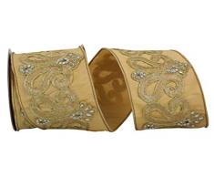 Reliant Ribbon 93441W-035-10D Dupoine Regal Jewel Scroll Trim Embroidery Wired Edge Band, gold, 4 Inch X 5 Yards