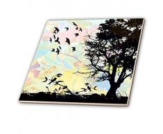 3dRose CT 116518 _ 4 Pretty Nature Scene Birds & Tree mit Digital Watercolor Sky Keramik Fliesen, 30,5 cm