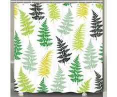 JAWO Leaf Duschvorhang für Badezimmer, grüne Pflanze Farn Blatt Botanisches Blumenmuster Boho Muster Badezimmer Vorhang Stoff Badedeko-Set mit Haken