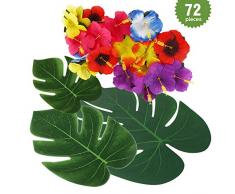 TAIKBA Künstliche Palmenblätter, Party-Dekoration, tropische Pflanzen, künstliche Blätter, Monsterablätter, Dschungelstrand, Party-Dekoration, für Grill, Geburtstag, Hawaii, Safari, Hochzeit, Party 72 Pcs