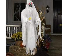 Animierte Halloween-Requisiten – bewegliche Hänge-Ghost LED leuchtende Augen – 3 Modi, leuchtende Totenkopf-Dekoration, Innen- und Außenbereich, Hof, Terrasse, Garten, Spukhaus, Eingangsbereich schwarz