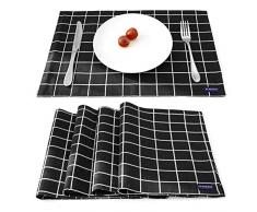 Ejias Tischsets aus schwarzem kariertem Stoff, strapazierfähig, waschbar, weich, für Esstisch, wasserdicht, hitzebeständig, 45,7 x 30,5 cm