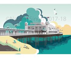 Natalie Singh Moderne Retro Kunstdruck von Brighton Pier, Brighton UK