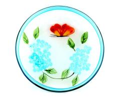 Village Candle Glas Kerzenteller mit Schmetterling und Blumen bemalt, Ø 12cm, durchsichtig/rot/blau/grün, 13 x 8.8 x 3.2 cm