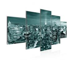 Bilder New York City Wandbild 200 x 100 cm Vlies - Leinwand Bild XXL Format Wandbilder Wohnzimmer Wohnung Deko Kunstdrucke Türkis 5 Teilig - MADE IN GERMANY - Fertig zum Aufhängen 604551b