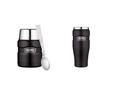 Thermos Stainless King Set: 1 x SK Speisegefäß, Edelstahl Mat Black 0,47 l + 1 x SK Thermobecher Edelstahl Mat Black 0,47 l, Spülmaschinenfest, hält Lange heiß und kalt, 100% dicht, BPA-Free