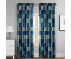 loft living Geo Block Fenstervorhang, 52 x 63 cm, Blau, 1 Paar