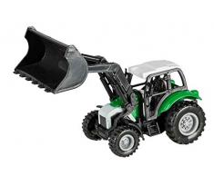 Idena 40292 - Traktor aus Kunststoff mit Rückziehmotor, Anhängerkupplung und abnehmbarem Frontlader, ca. 14 x 9,3 x 7 cm