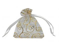 Ankirol 100 Stück Organza-Geschenkbeutel für Hochzeiten, Babyparty, Rattan-Druck, Geschenktüten, Samples Display Kordelzug Beutel, Organza, weiß, 10 x 15 cm