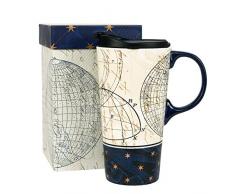 Ivy Home Keramik Reise Becher Kaffee Tasse 17 oz mit Geschenk-Box Blau