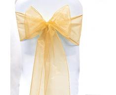 SF New 100 Stück Stuhl Deko Organza Schärpen Bögen für Hochzeit Veranstaltungen Banquet Home Kitchen Dekoration Schleife Band Gold
