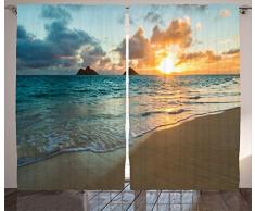 ambesonne Hawaiian Dekorationen Collection, Scenic Sunrise über Ocean Rocks Sand Wolken Sunshine Tide Sunbeam Seashore, Wohnzimmer Schlafzimmer Vorhang 2 Platten Set, 274,3 x 213,4 cm, gelb türkis