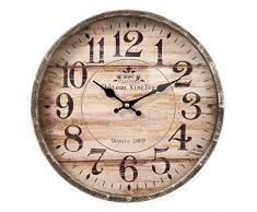 Clayre & Eef 6KL0454 Retro Uhr Holzuhr Ø 30x6 cm in Landhausstil Vintage Deco / 1*AA Batterie (Wird Nicht mitgeliefert)