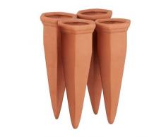 Relaxdays Tonkegel Bewässerung 4er Set, Pflanzen Wasserspender Ton, Wein und PET Flaschen Bewässerungskegel, Terracotta