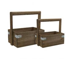 Benjara Pflanzkübel aus Holz, rechteckig, mit Griff, 2 Stück, Braun