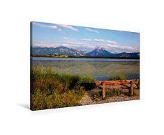 Calvendo Premium Textil-Leinwand 90 cm x 60 cm quer, Bitte Platz nehmen | Wandbild, Bild auf Keilrahmen, Fertigbild auf echter Leinwand, Leinwanddruck: Bank am Hopfensee Orte Orte