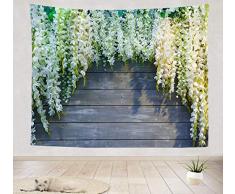 Wandbehang mit Blumenranke, weiße Blumen, Efeu, zum Aufhängen, Vintage, rustikales Holzbrett, Wandteppich, für den Außenbereich, Bauernhof, festliche Hochzeit, Wandbehang für Schlafzimmer, Wohnzimmer, Wohnheim 71X60 multi