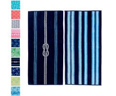 Great Bay Home Strandtuch, 100% Baumwolle, Jacquard, Plüsch, nautisches Design, 2 Stück Maui Kollektion, 76,2 x 152,4 cm 30 x 60 Knot & Stripes